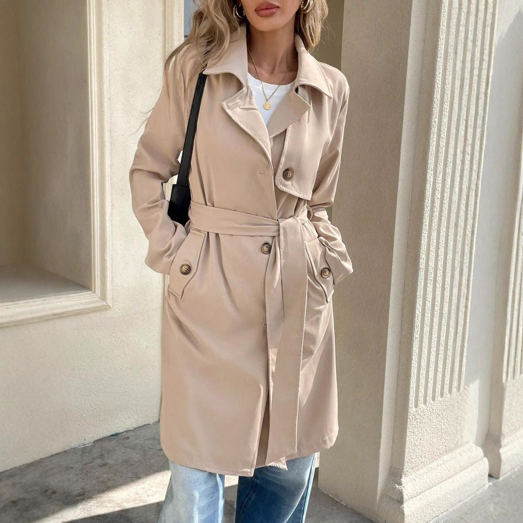 Women's Elegant Minimalist Trench Coat with Belt and Pockets