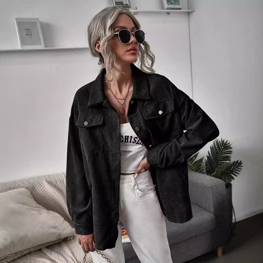 Women's Corduroy Jacket with Modern Cut and Practical Pockets