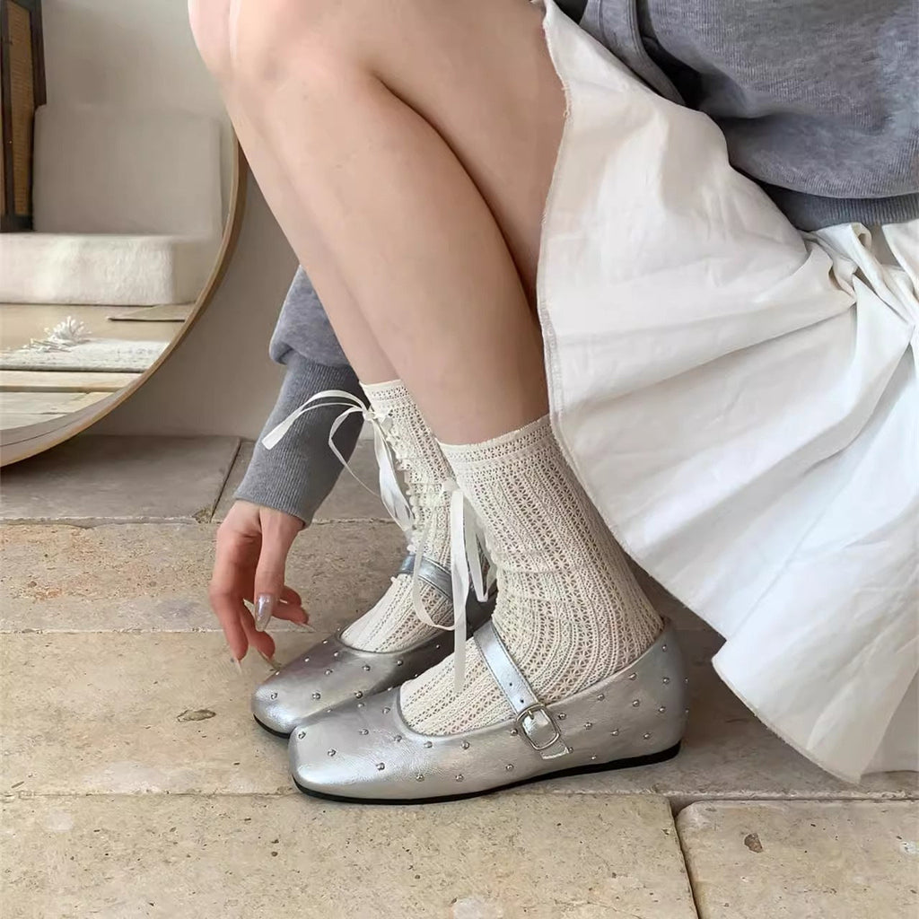 Women's Ballet Flats with Decorative Buckle and Sparkling Design