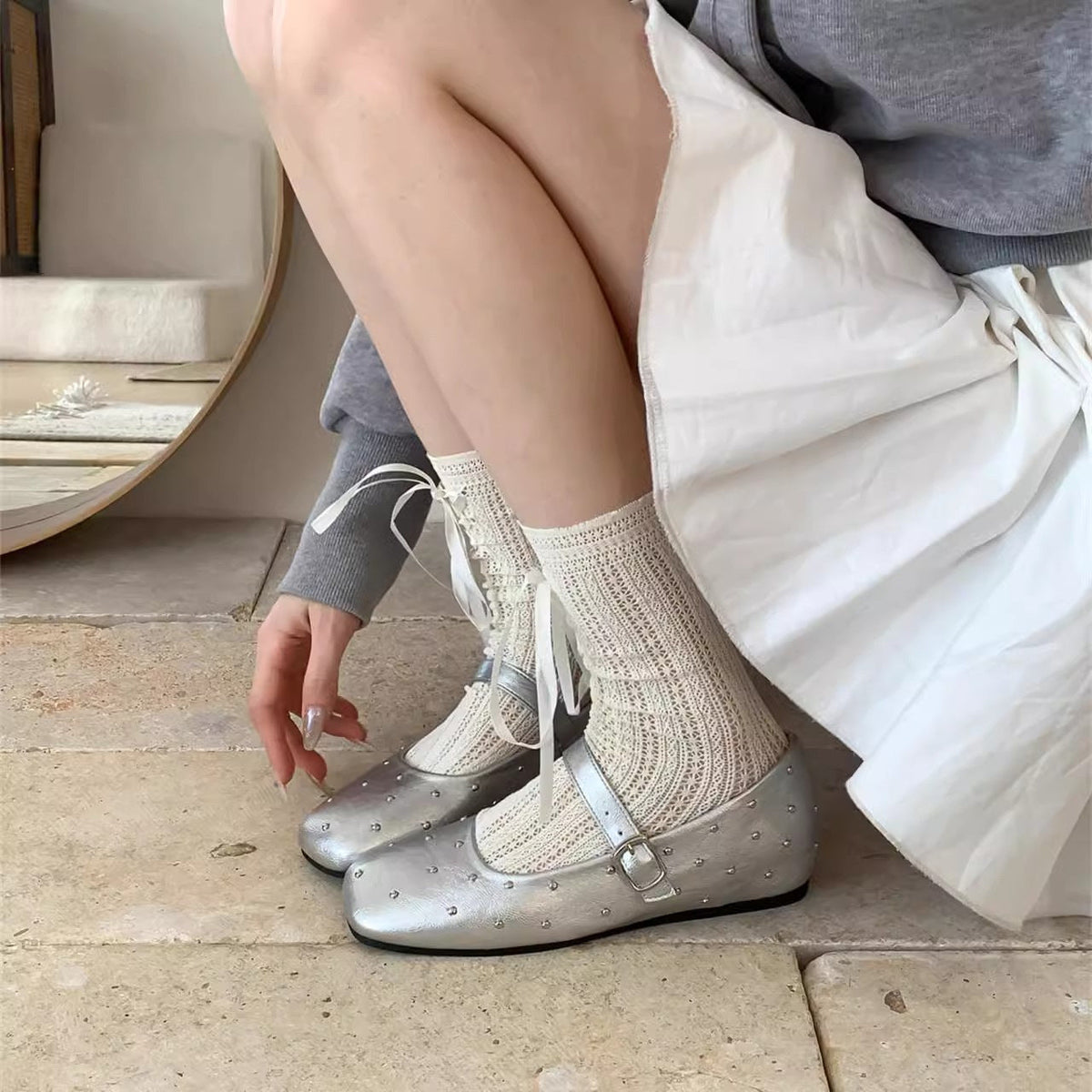 Women's Ballet Flats with Decorative Buckle and Sparkling Design