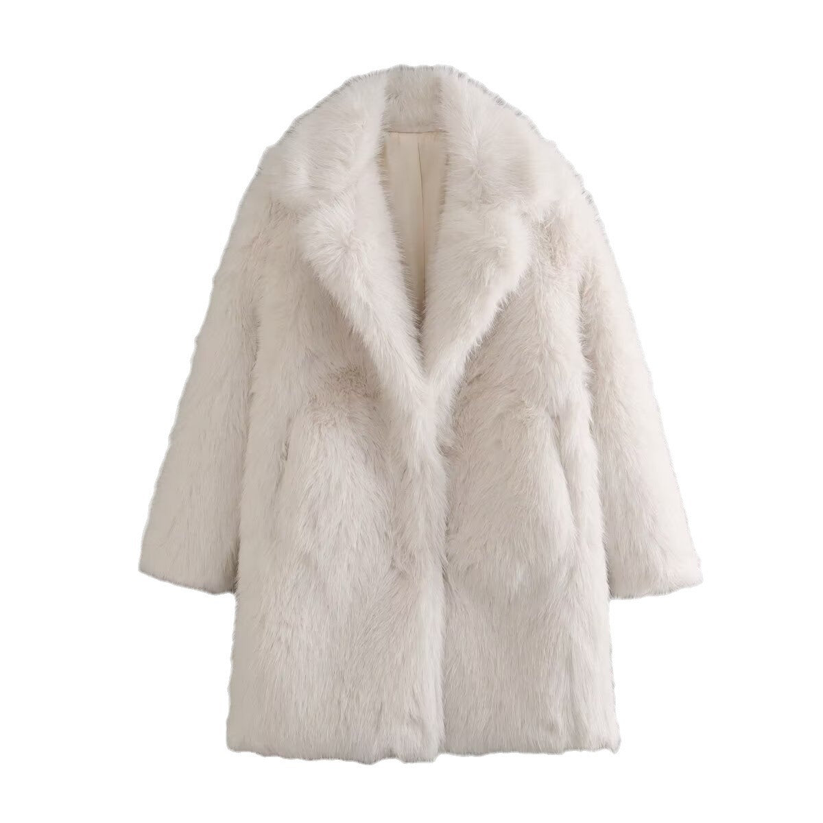 Women's Luxury Faux Fur Coat with Elegant Lapel and Deep Collar