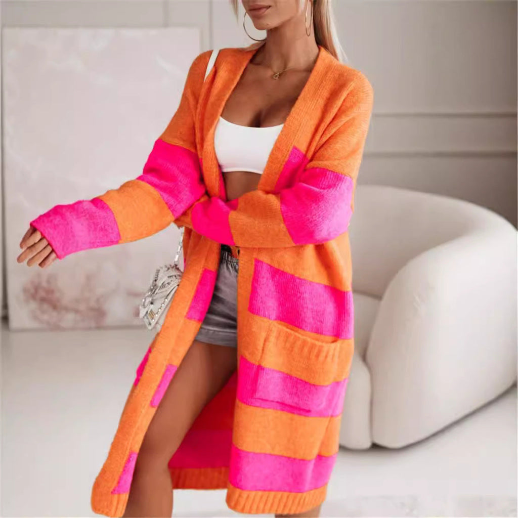 Women's Casual Striped Knit Coat