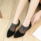 Women's Ballet Flats with Floral Appliqué and Mesh