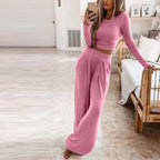 Women's Elegant Long-Sleeve Wide-Leg Lounge Set