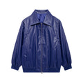 Women's Elegant Faux Leather Jacket with High Collar and Elastic Cuffs