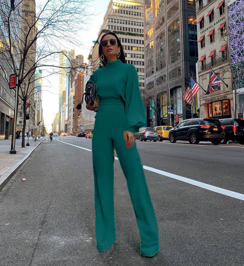 Elegant Jumpsuit with Wide Sleeves and High Collar