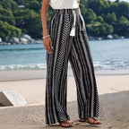 Women's Wide-Leg Palazzo Pants with Elastic Waist and Pattern