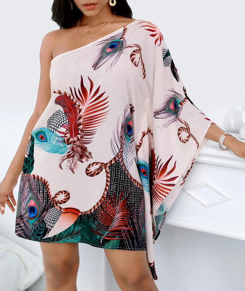 Women's Asymmetrical Mini Dress with Graphic Print
