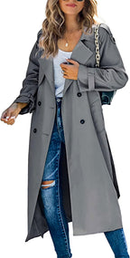 Women's Fashionable Trench Coat with Double-Breasted Button Placket and Casual Cut