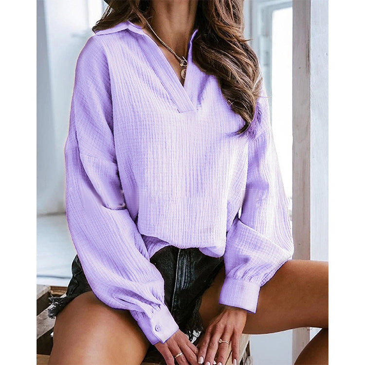 Women's Casual Oversized Shirt with Modern Collar