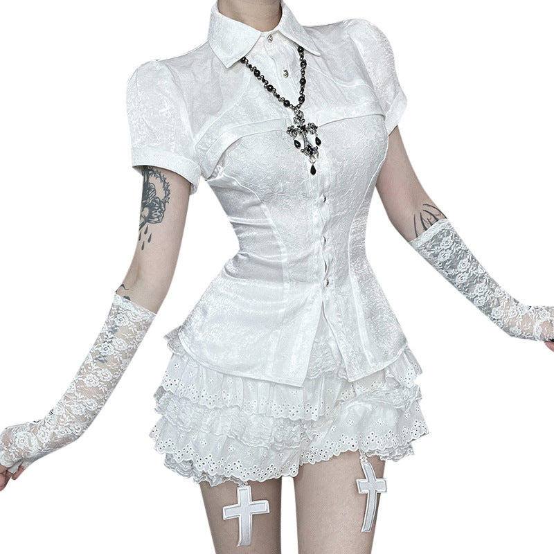 Women's Gothic Lace Shirt with Puff Sleeves