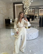 Women's Bicolor Hooded Suit with Wide Cut and Elastic Waistband