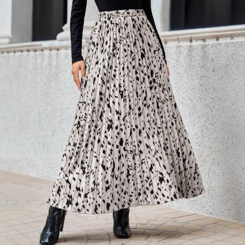 Women's Pleated Maxi Skirt with Fashionable Pattern