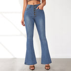 Women's Flared Jeans with High Waist and Button Detail