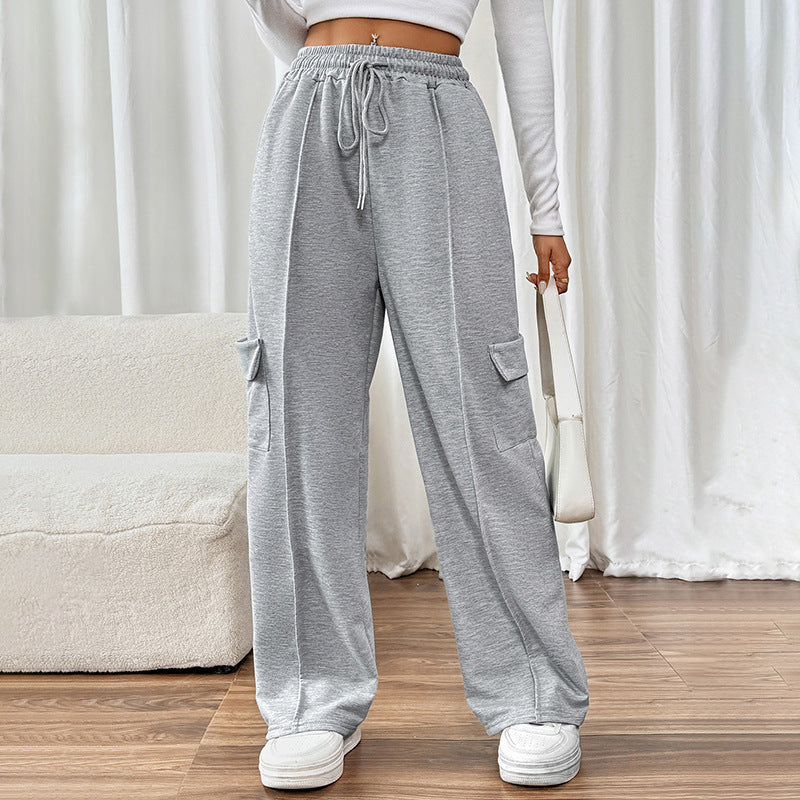 Women's Comfortable Cargo Pants with Elastic Waist and Side Pockets