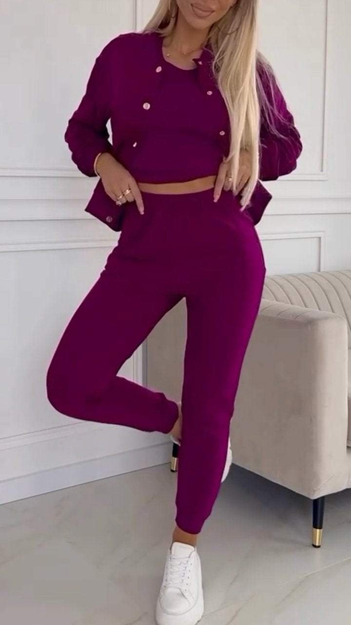 Women's Casual Jogging Suit with Chic Cut and Elastic Waistband