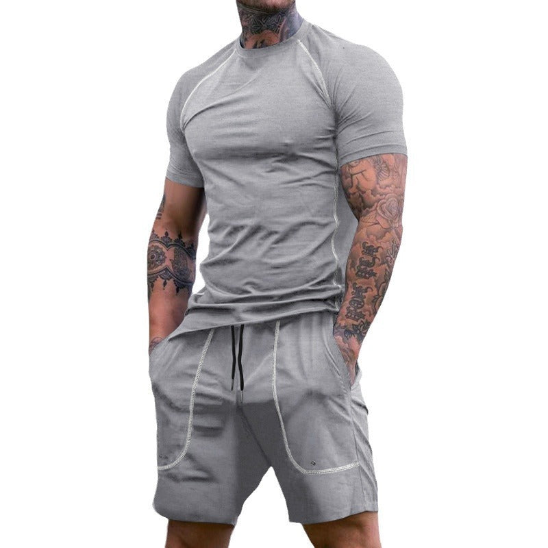 Men's Raglan-Fit Short Sleeve Shirt and Drawstring Shorts Set