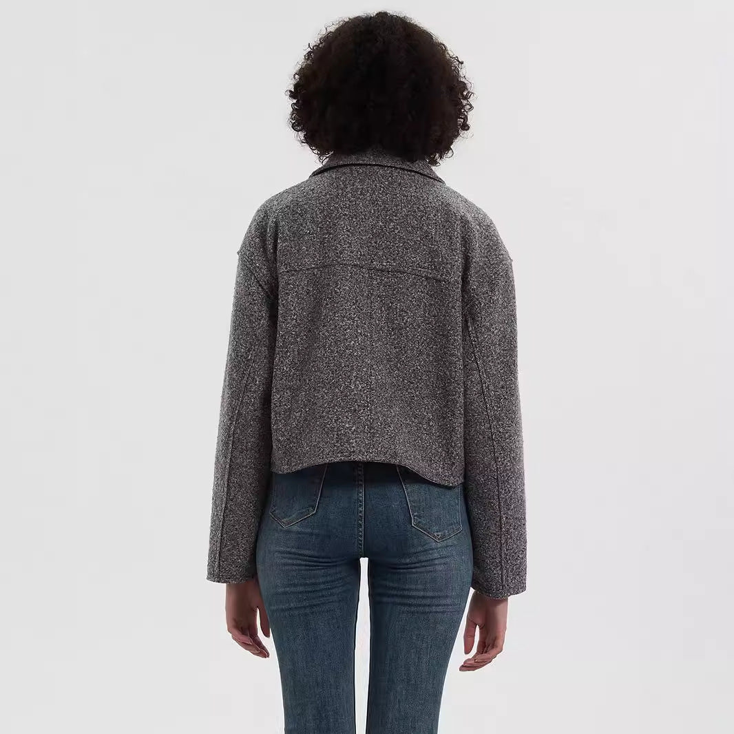 Women's Cropped Utility Jacket with Dual Chest Pockets