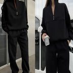 Women's Casual Tracksuit with High Collar and Half-Zip