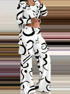 Women's Casual Set with Creative Print and Comfortable Pants