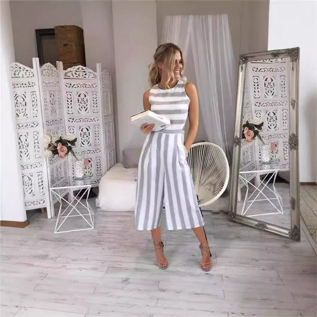 Women's Jumpsuit with Elegant Stripes and Fitted Cut