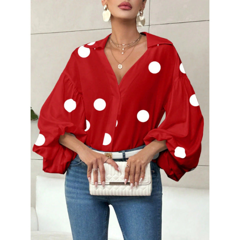 Women's Blouse with Voluminous Balloon Sleeves and Elegant Collar
