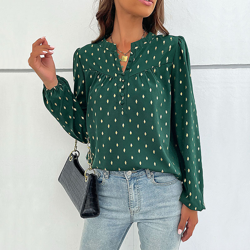 Women's Blouse with Fine Print and Button Details
