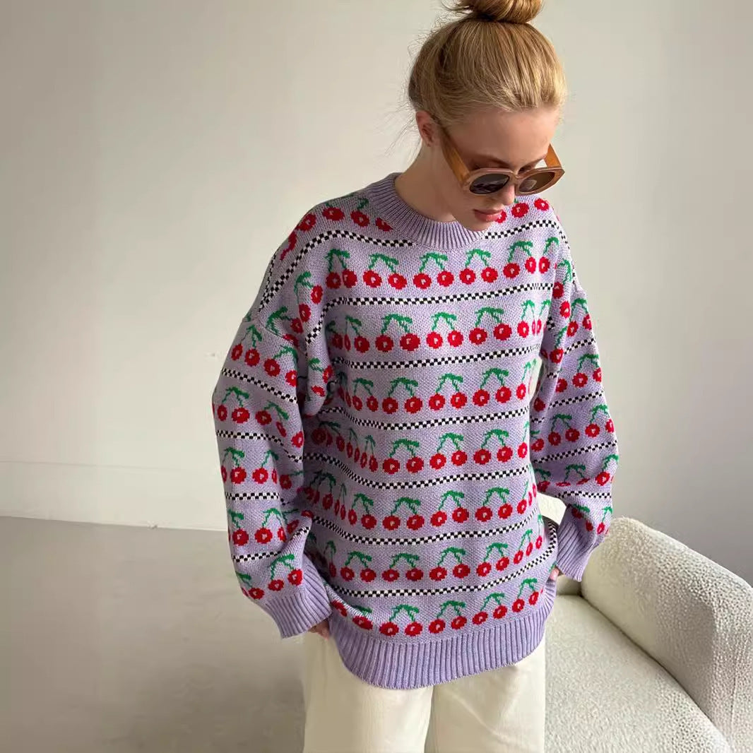 Women's Patterned Sweater with Fruity Design