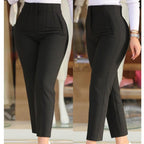Women's High-Waisted Slimming Pants with Decorative Stitching