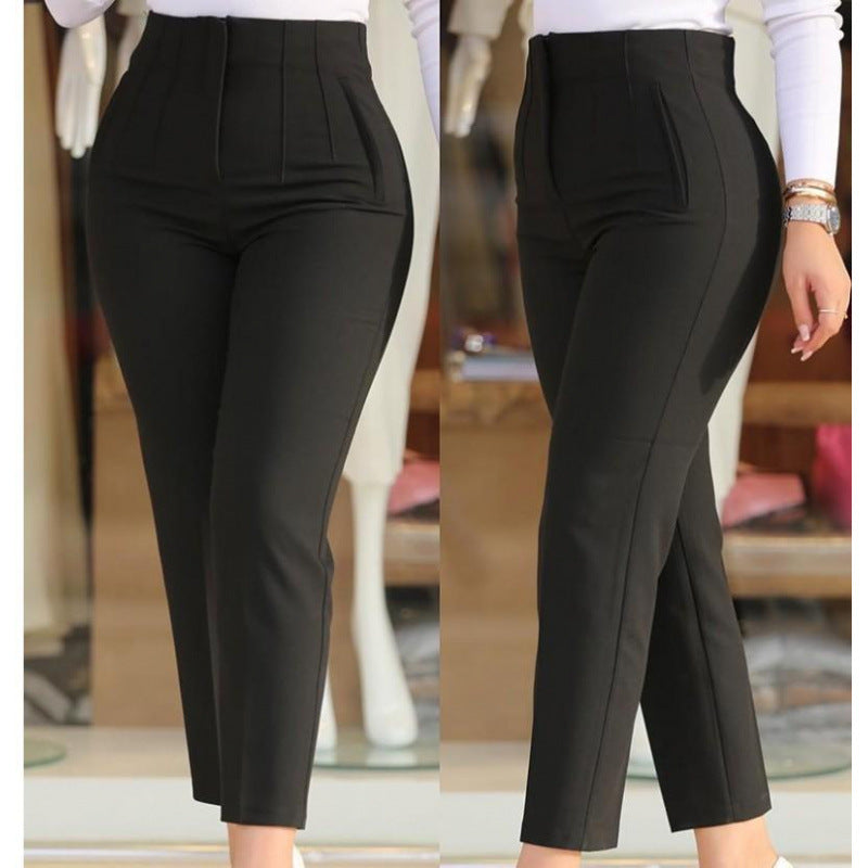 Women's High-Waisted Slimming Pants with Decorative Stitching