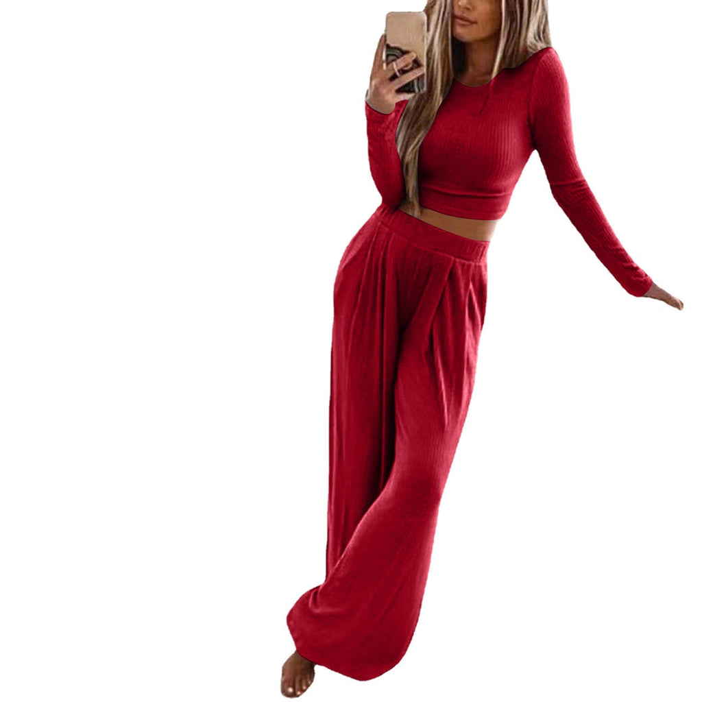 Women's Elegant Long-Sleeve Wide-Leg Lounge Set