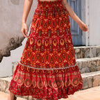 Women's Maxi Skirt with Voluminous Hem and Colorful Pattern