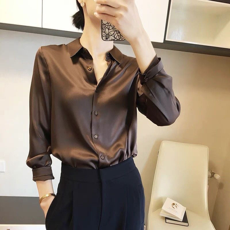 Elegant Fine Satin Blouse with Ruffle Details