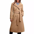 Women's Elegant Double-Breasted Coat with Belt Detail