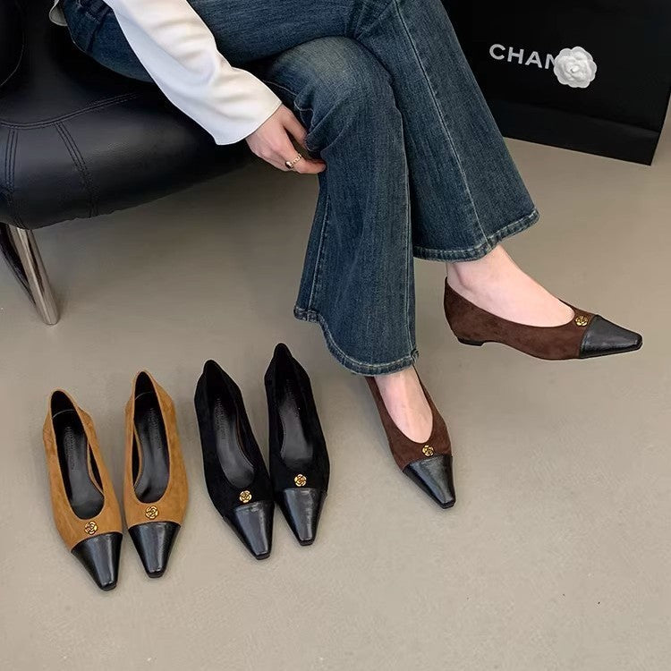 Women's Pointed Toe Ballet Flats with Patent Detail