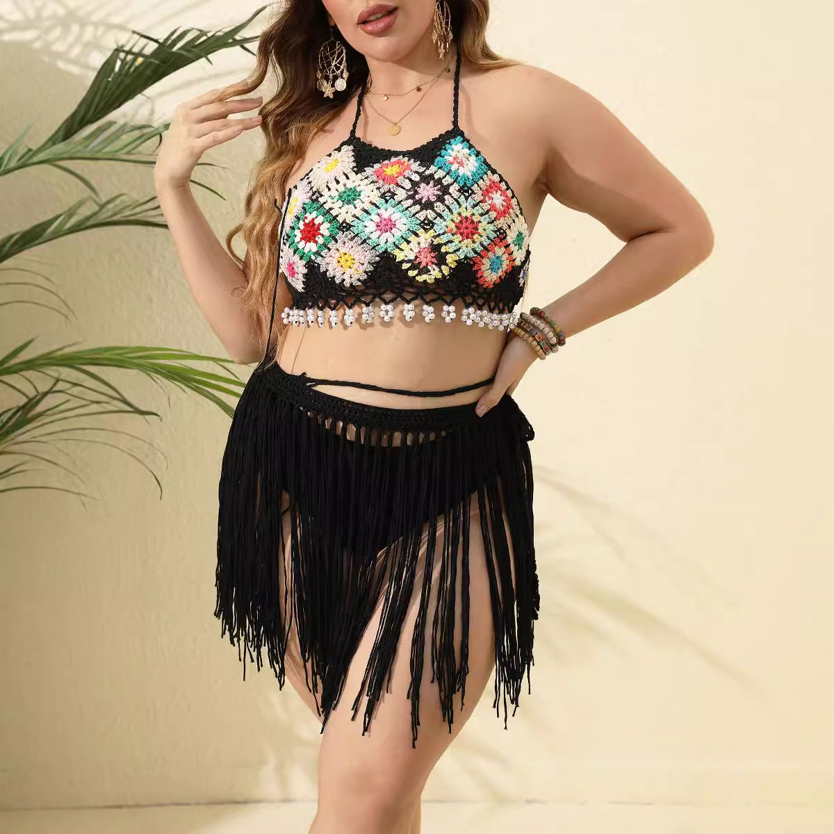 Women's Trendy Crochet Mini Skirt with Fringe