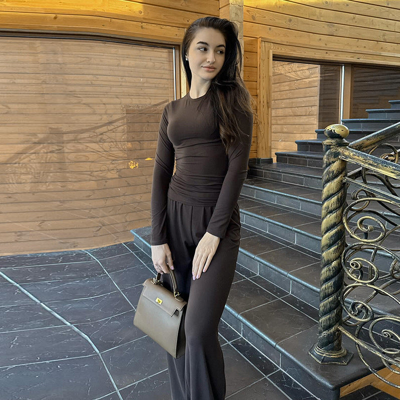 Women's Casual Lounge Set with Crop Top and Wide-Leg Pants