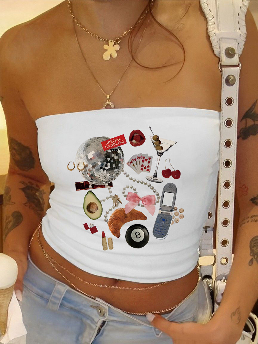 Women's Bandeau Top with Fruit Print and Form-Fitting Cut