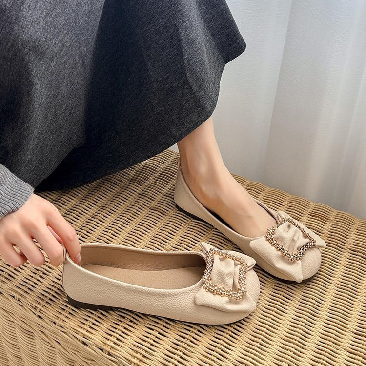 Women's Ballet Flats with Decorative Jeweled Buckle