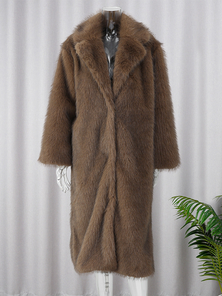 Women's Faux Fur Coat with Classic Lapel