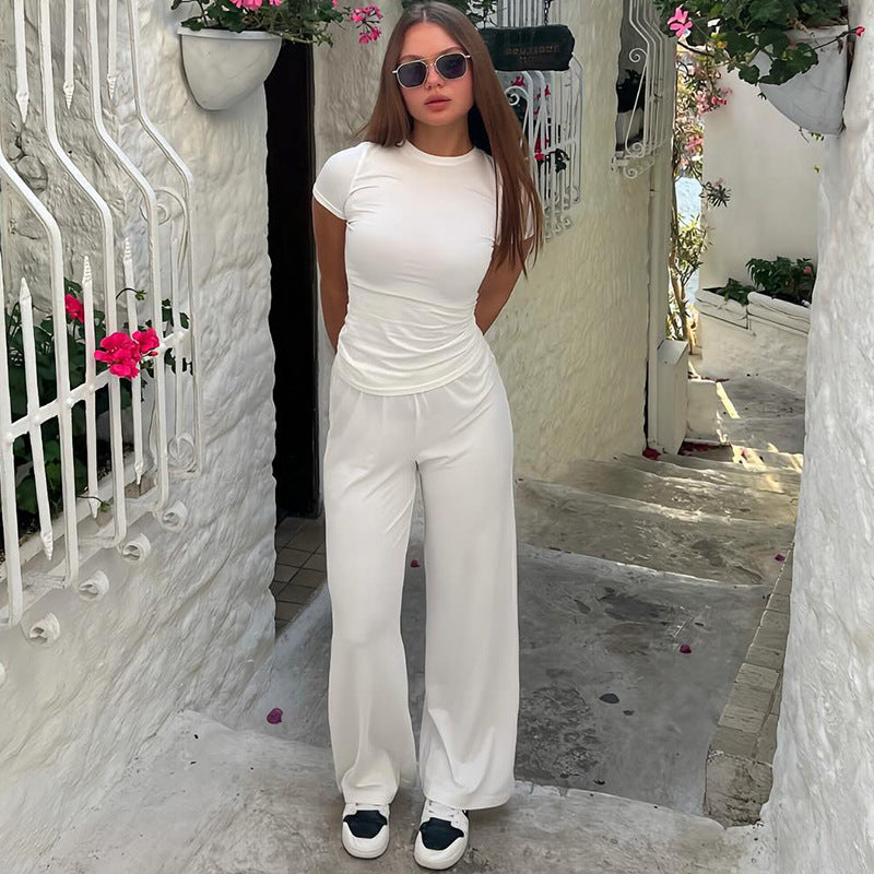 Women's Casual Lounge Set with Crop Top and Wide-Leg Pants