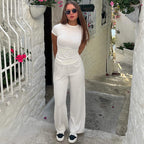 Women's Casual Lounge Set with Crop Top and Wide-Leg Pants