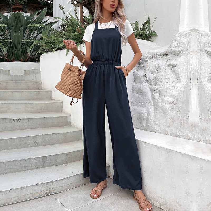 Women's Casual Wide-Leg Jumpsuit with Elastic Waist