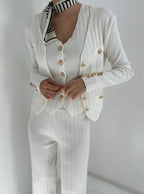 Women's Elegant Knitted Ensemble with Button Details