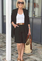 Women's Fashionable Double-Breasted Blazer and Shorts Set