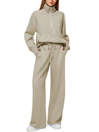 Women's Casual Sweatpants Suit with High Collar and Kangaroo Pocket