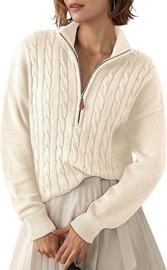 Women's Chunky Knit Sweater with Mock Neck and Half-Zip