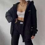 Women's Oversized Hooded Sweat Jacket and High-Waist Jogging Pants Set