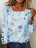 Women's Blouse with Floral Print and Decorative Button Details