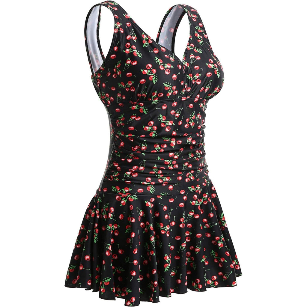 Women's Ruffled Swimsuit with Cherry Print